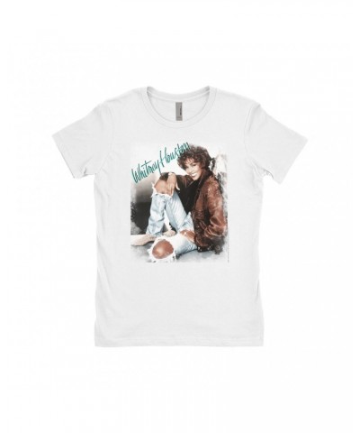 Whitney Houston Ladies' Boyfriend T-Shirt | All The Man That I Need Single Photo Distressed Shirt $6.62 Shirts