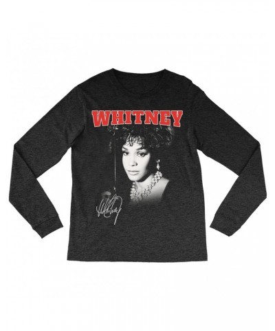 Whitney Houston Long Sleeve Shirt | Black And White Photo Collegiate Logo Shirt $5.07 Shirts