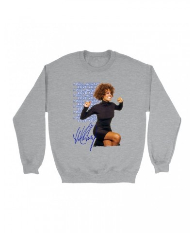 Whitney Houston Sweatshirt | I Will Always Love You Blue Repeating Image Distressed Sweatshirt $7.72 Sweatshirts