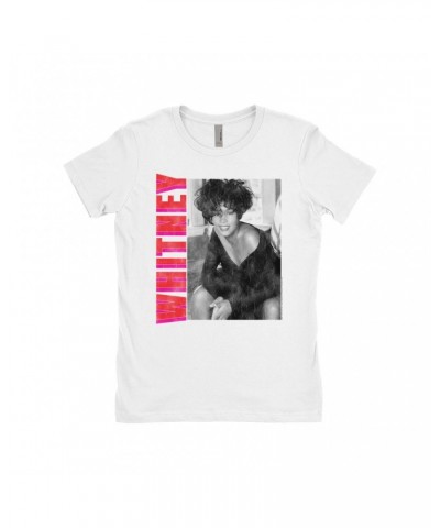 Whitney Houston Ladies' Boyfriend T-Shirt | Whitney Pink And Red Design Distressed Shirt $7.64 Shirts