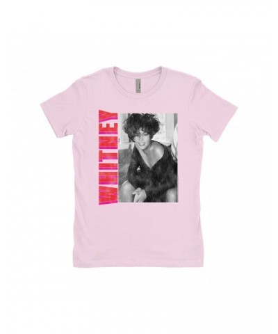 Whitney Houston Ladies' Boyfriend T-Shirt | Whitney Pink And Red Design Distressed Shirt $7.64 Shirts