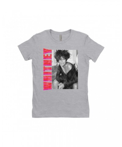 Whitney Houston Ladies' Boyfriend T-Shirt | Whitney Pink And Red Design Distressed Shirt $7.64 Shirts