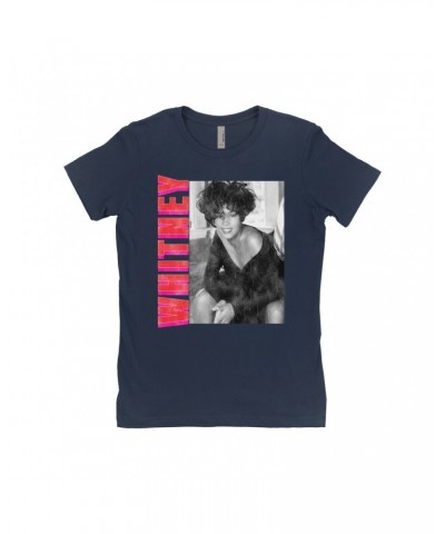 Whitney Houston Ladies' Boyfriend T-Shirt | Whitney Pink And Red Design Distressed Shirt $7.64 Shirts