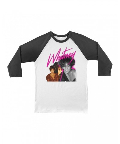 Whitney Houston 3/4 Sleeve Baseball Tee | Whitney Pink Pop Art Photo Collage Design Shirt $11.02 Shirts