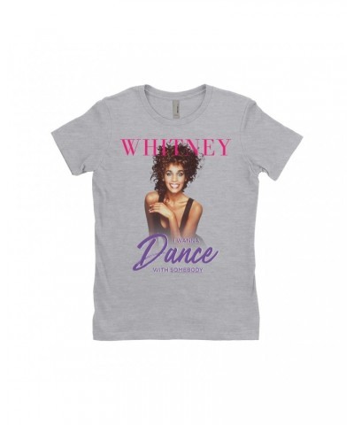 Whitney Houston Ladies' Boyfriend T-Shirt | I Wanna Dance With Somebody Purple Pink Design Shirt $8.31 Shirts