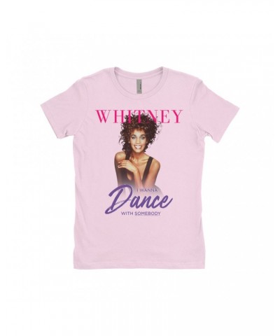 Whitney Houston Ladies' Boyfriend T-Shirt | I Wanna Dance With Somebody Purple Pink Design Shirt $8.31 Shirts