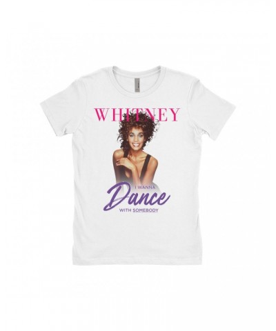 Whitney Houston Ladies' Boyfriend T-Shirt | I Wanna Dance With Somebody Purple Pink Design Shirt $8.31 Shirts