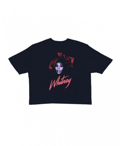 Whitney Houston Ladies' Crop Tee | Purple And Red 1987 Photo Design Crop T-shirt $6.66 Shirts